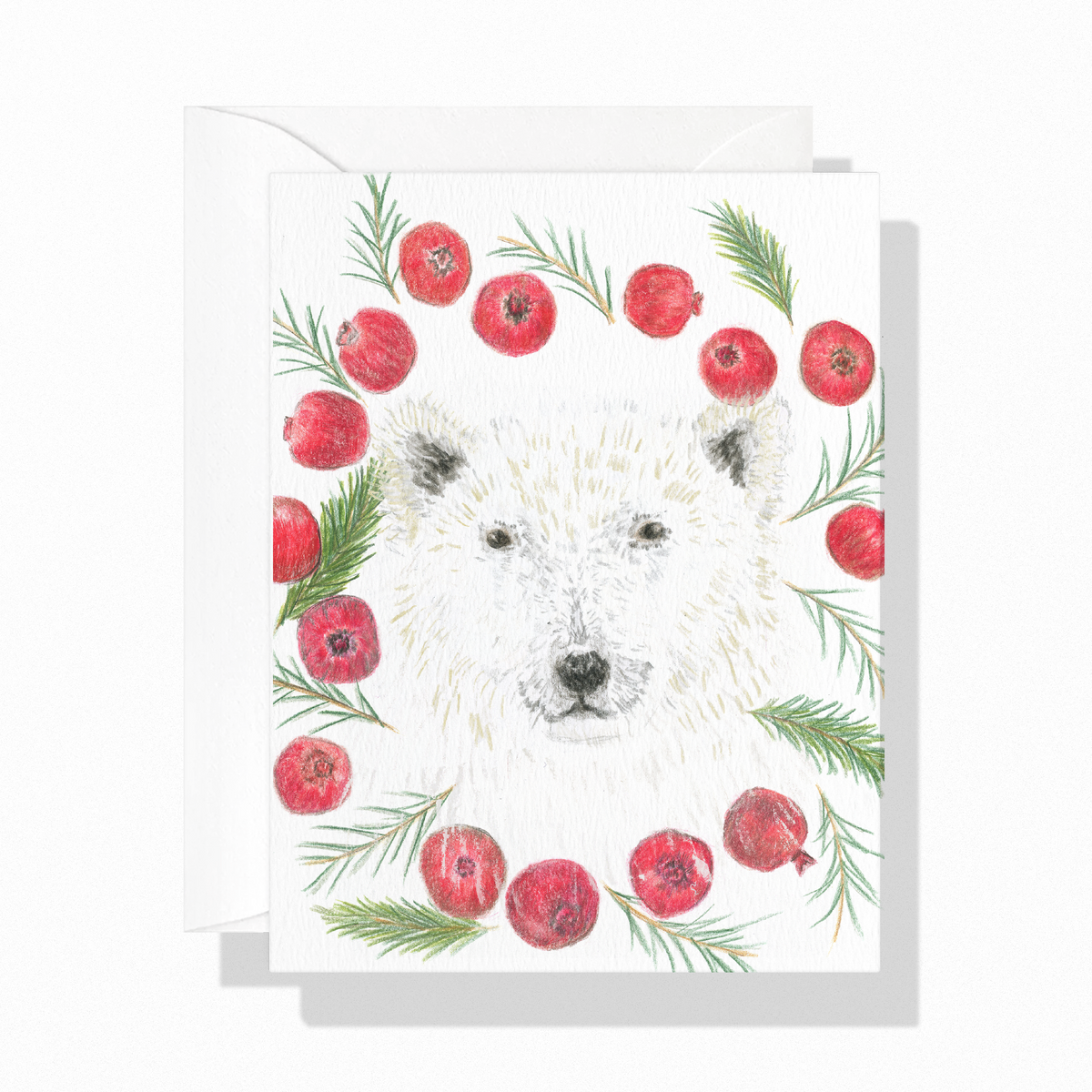 Polar bear with pomegranate wreath Holiday