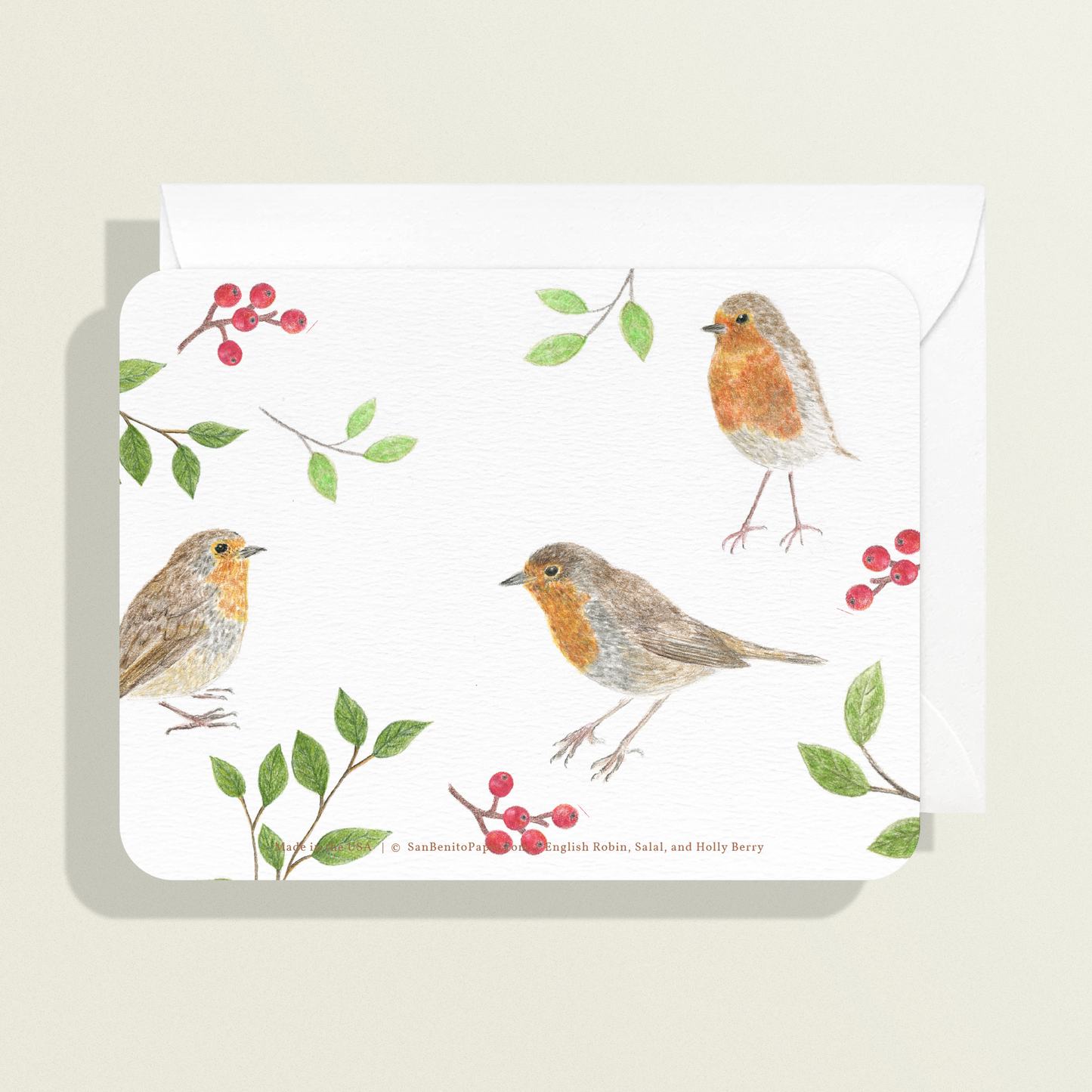 English Robin, Salal and Holly Berry