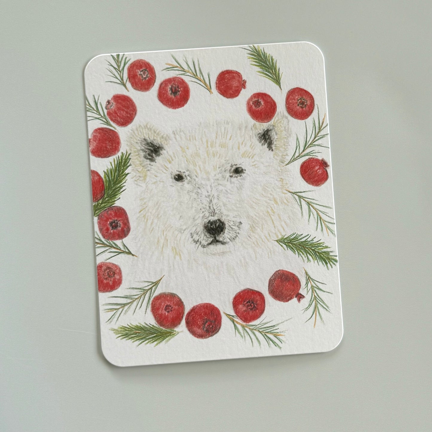 Polar Bear with Pomegranate Wreath Set of 8