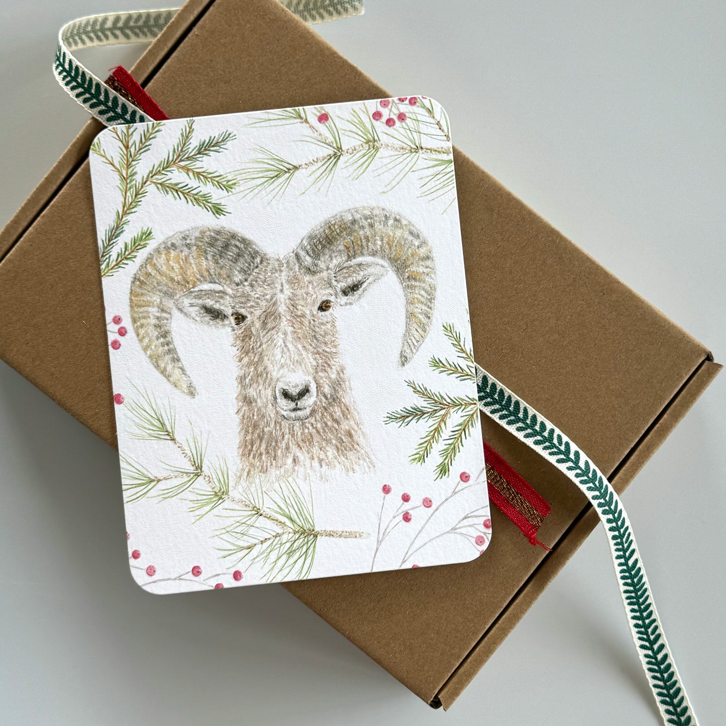 Mountain Sheep with Long and Short Needle Evergreen Stationery Set