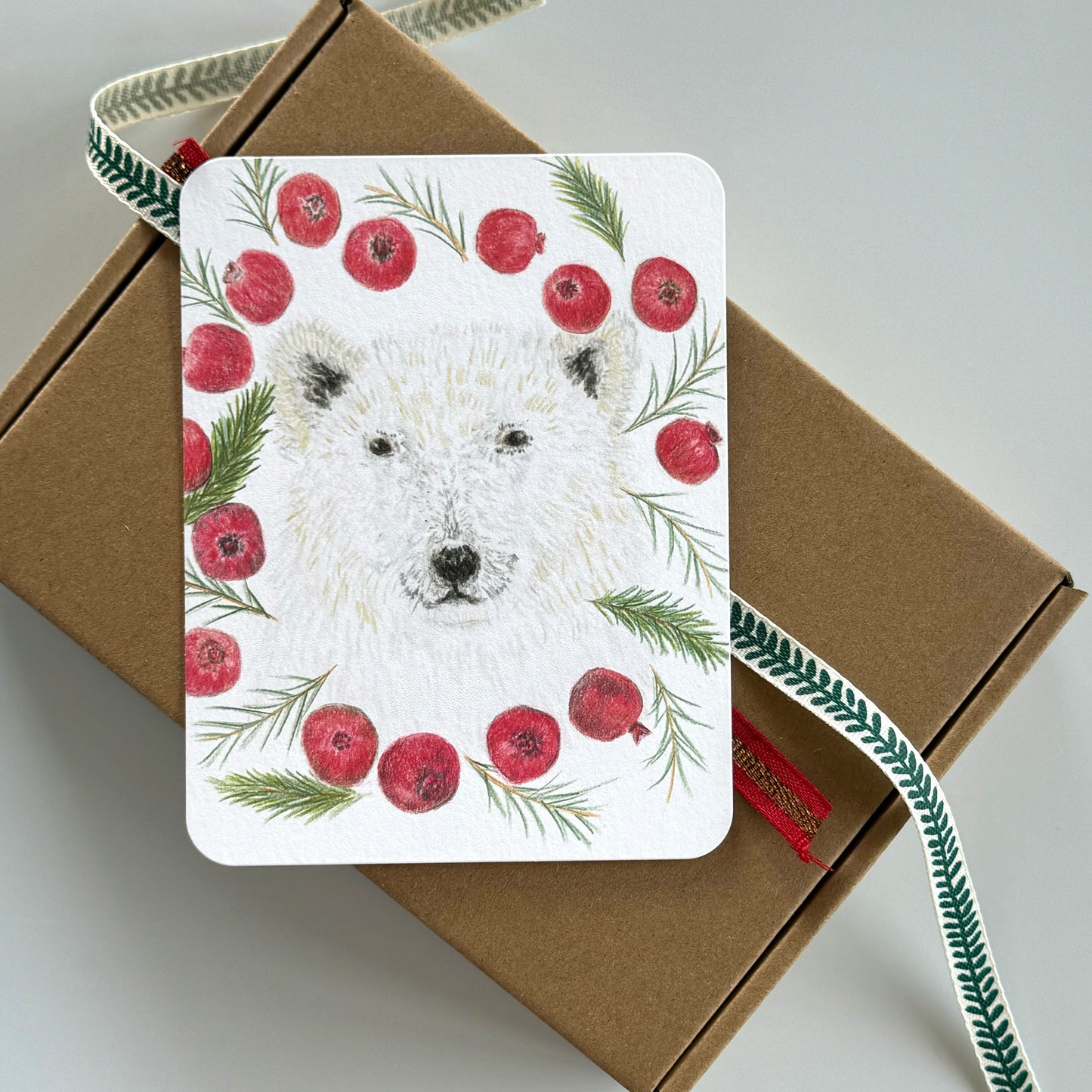 Polar Bear with Pomegranate Wreath Set of 8