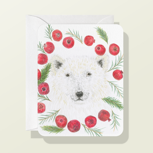 Polar Bear with Pomegranate Wreath Card