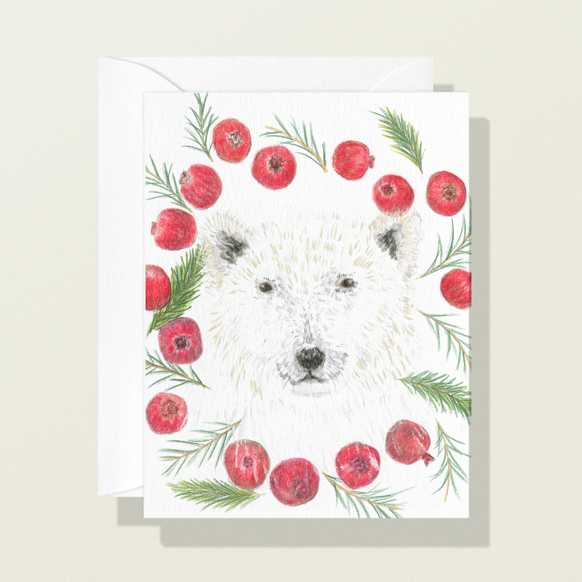 Polar bear with pomegranate wreath Holiday