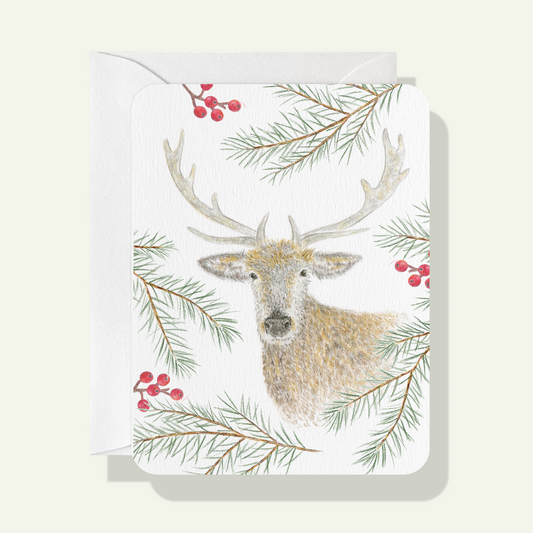 Reindeer with Holly Berries Card