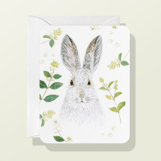 Snowshoe Hare with Snowberries Card